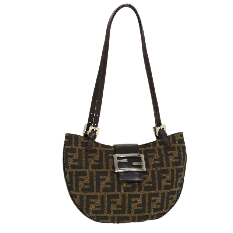 FENDI Zucca Canvas Mamma Baguette Shoulder Bag Nylon Brown Black  am4494