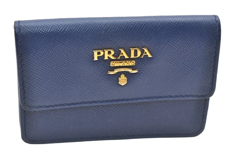 Authentic PRADA Vintage Saffiano Multic Leather Coin Case Purse Navy Blue 3731K