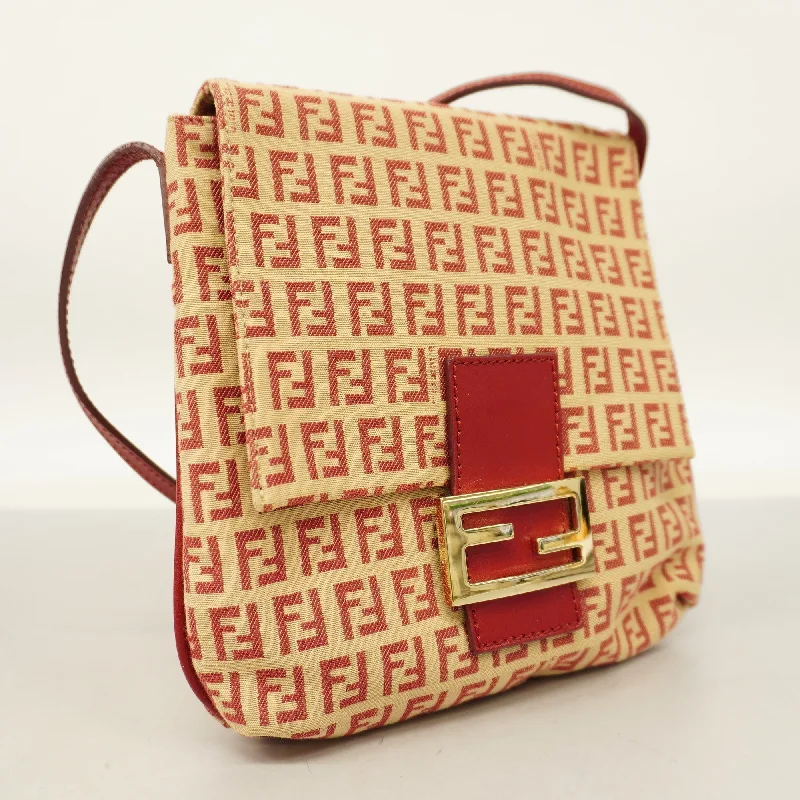 FENDI Zucchino Shoulder Bag Women's Canvas Shoulder Bag Beige,Red Color