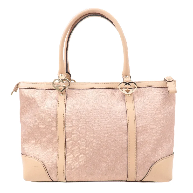 GUCCI Lovely GG Canvas Leather Tote Bag Hand Bag Pink 257069