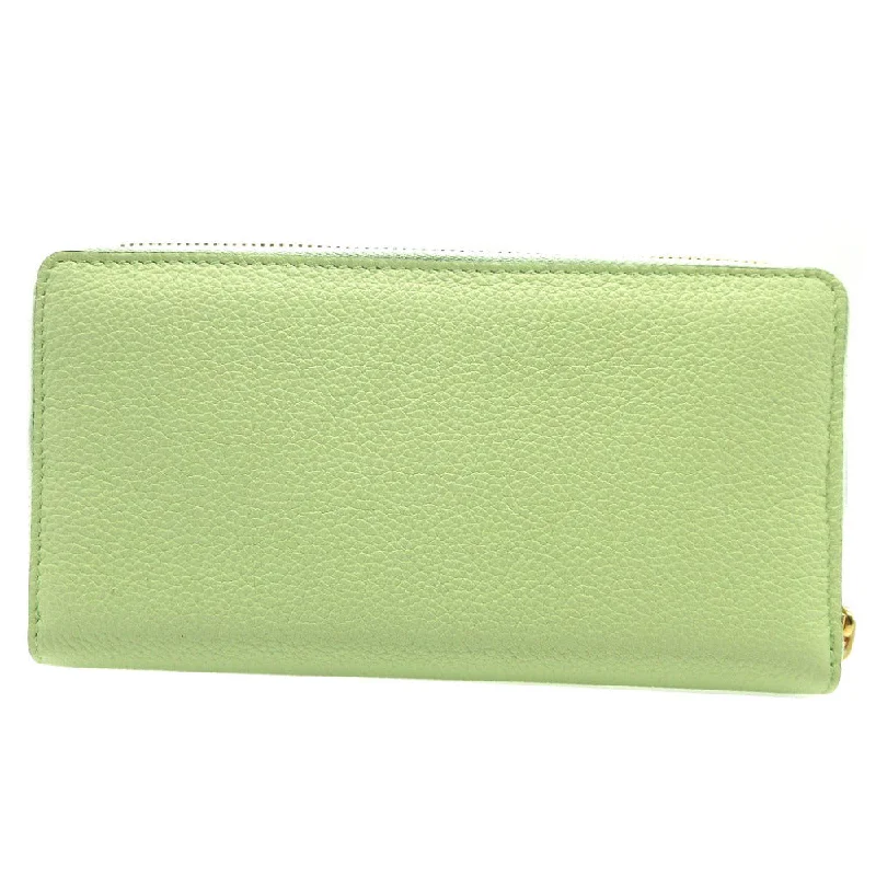 GUCCI Long Wallet Purse 658691 leather Light green Zip Around logo Women Used