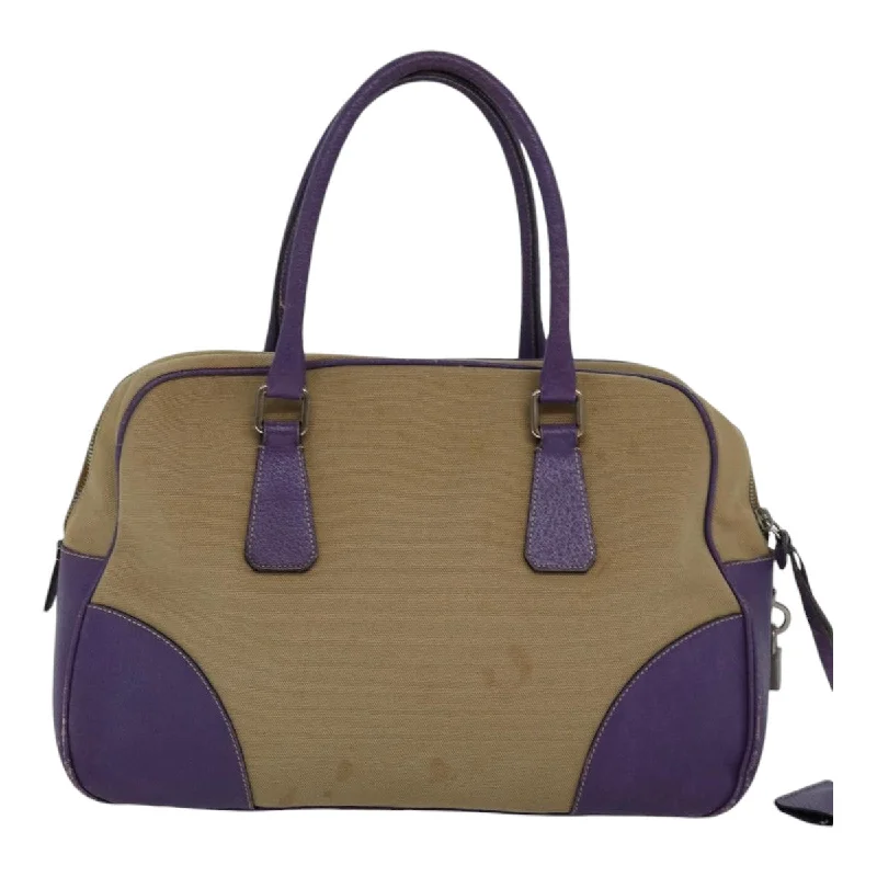 PRADA Hand Bag Canvas Beige Silver purple  86337