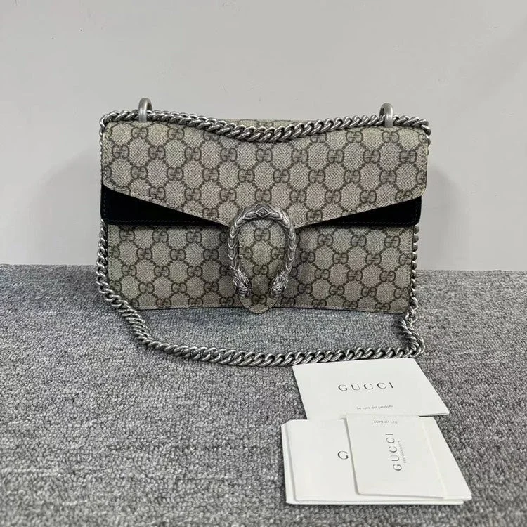 Gucci Dionysus GG Supreme Black Suede Medium Shoulder Bag