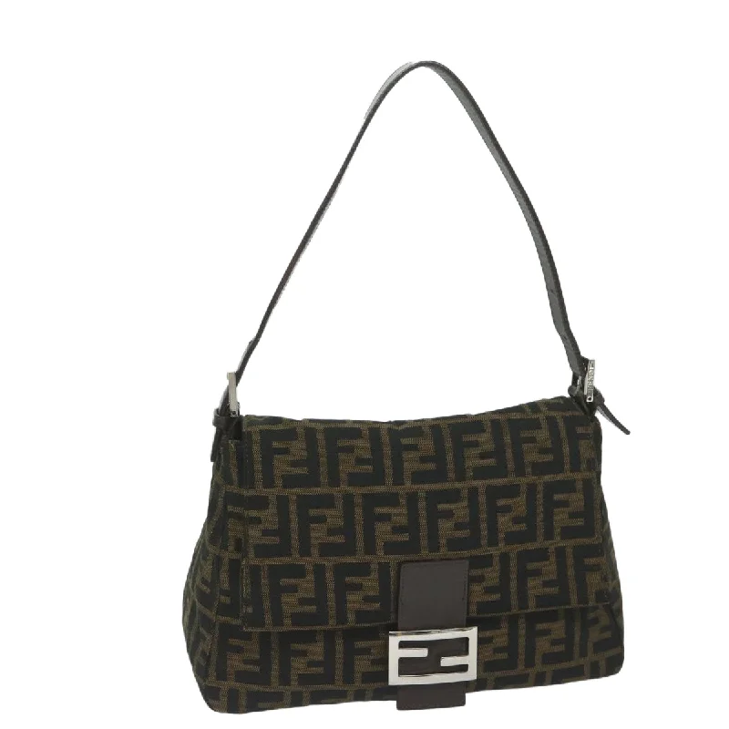 FENDI Zucca Canvas Mamma Baguette Shoulder Bag Black Brown  60675