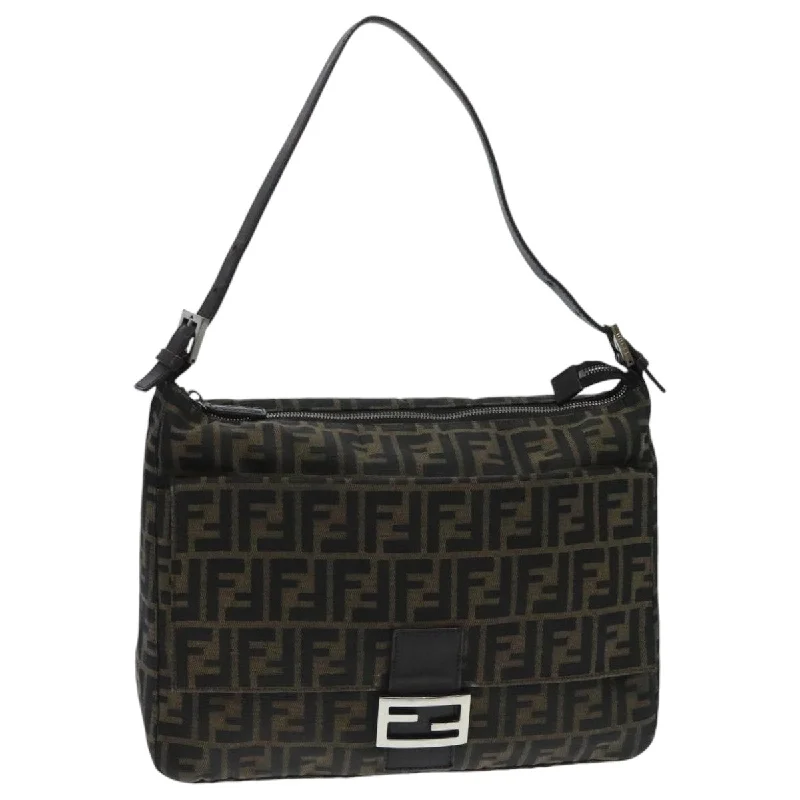 FENDI Zucca Canvas Mamma Baguette Shoulder Bag Brown Black Silver  yk15544