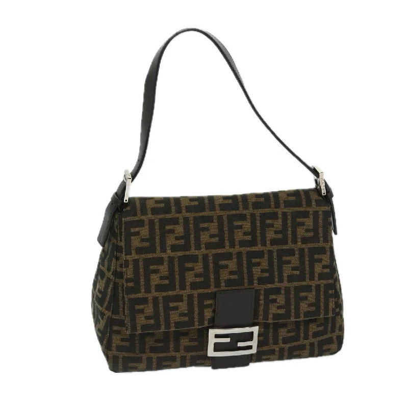 FENDI Zucca Canvas Mamma Baguette Shoulder Bag Black Brown  68576A