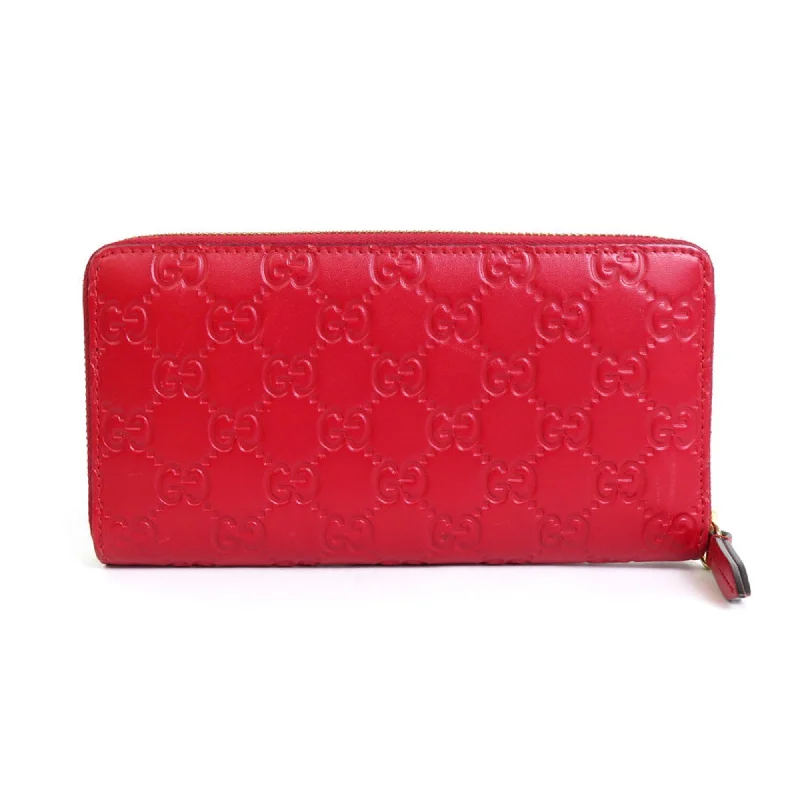 GUCCI round zipper long wallet GG pattern leather red unisex 410102