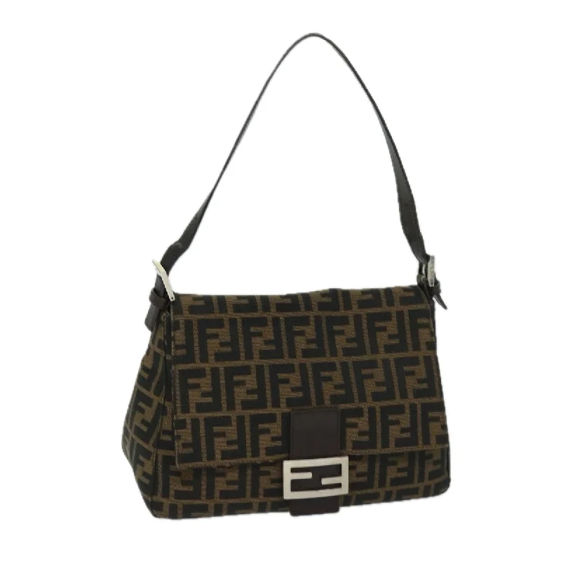 FENDI Zucca Canvas Mamma Baguette Shoulder Bag Black Brown  68265