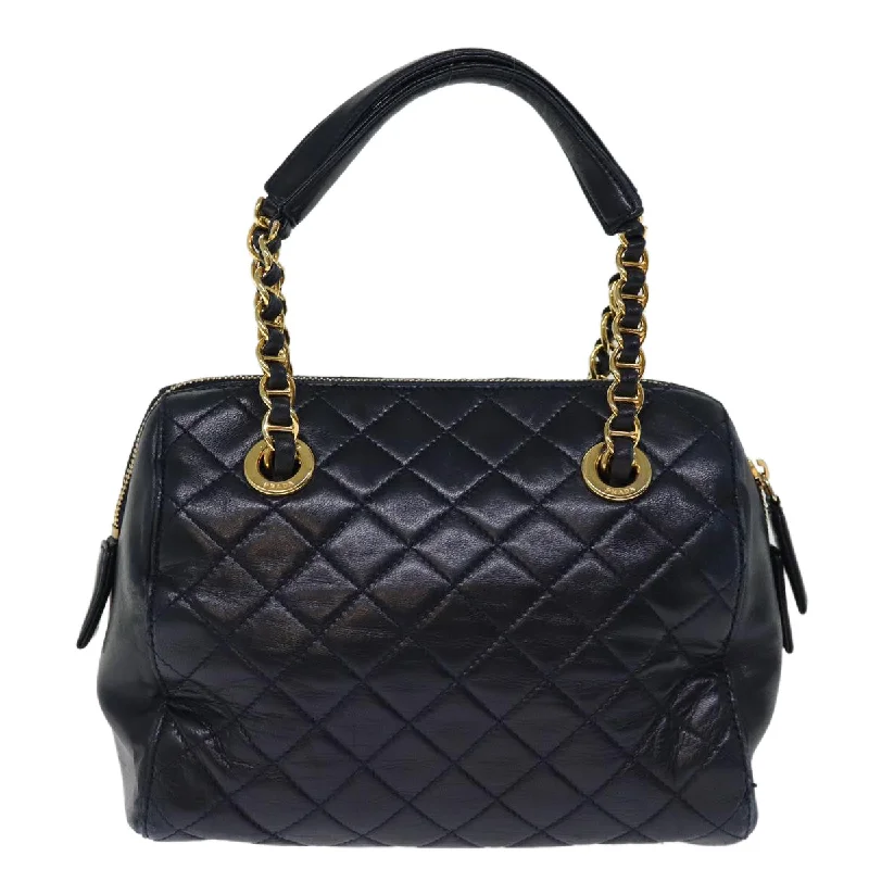 PRADA Hand Bag Leather Navy  74454