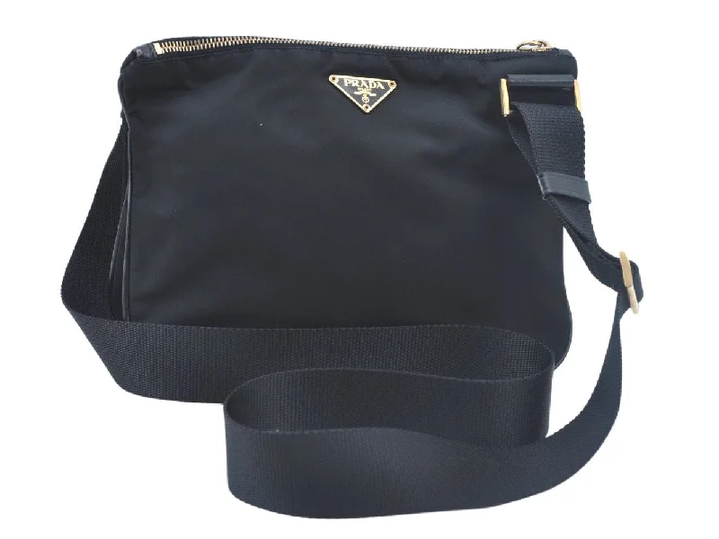 Authentic PRADA Nylon Tessuto Leather Shoulder Cross Body Bag Purse Black L0392