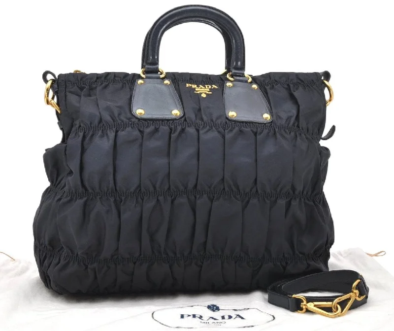 Authentic PRADA Nylon Tessuto Leather 2Way Shoulder Tote Bag Navy Blue 5294K