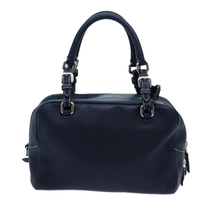 PRADA Hand Bag Leather Navy  am6063