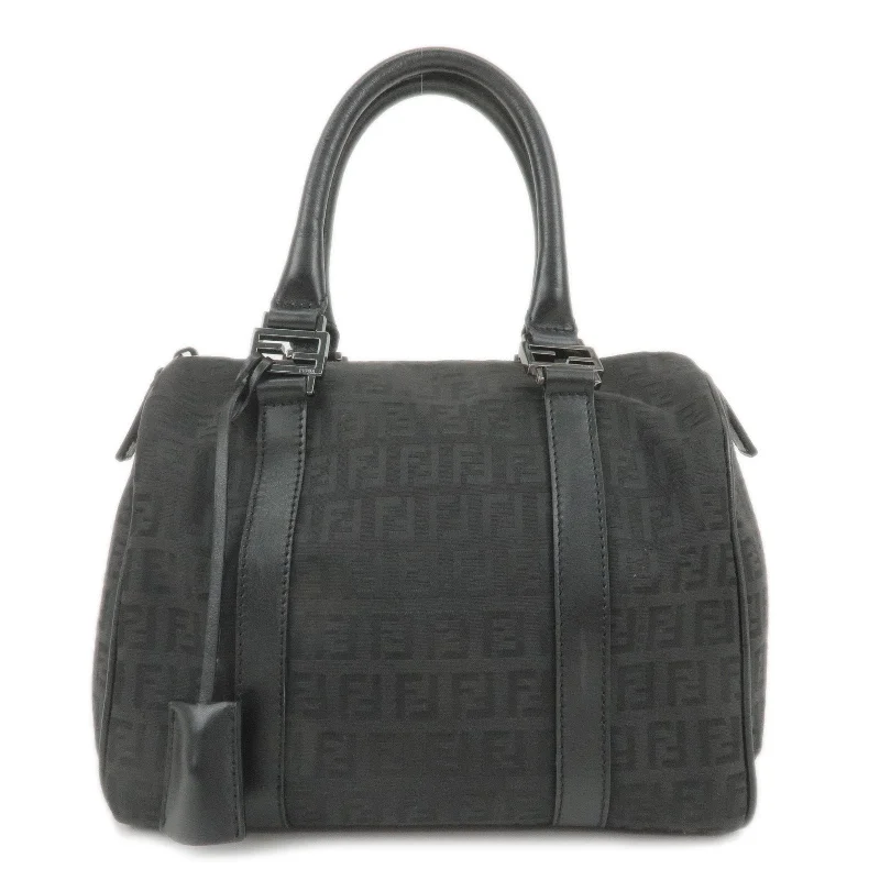 FENDI Zucchino Print Canvas Leather Boston Bag Black 8BL068