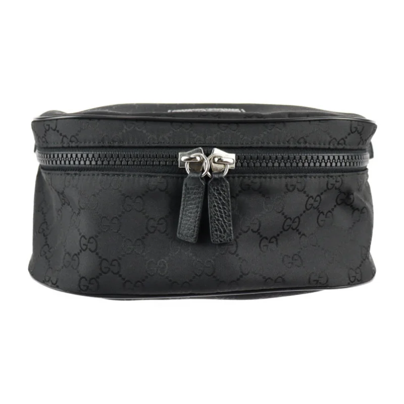 GUCCI Waist Bag 449182 GG Nylon x Leather Black Silver Hardware Body Hip