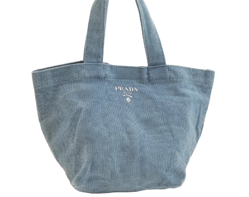 Authentic PRADA Canvas Vintage Tote Hand Bag Purse Light Blue 3734K