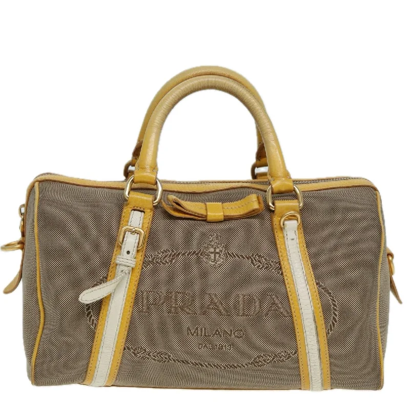 PRADA Hand Bag Canvas Beige Yellow  hk1503