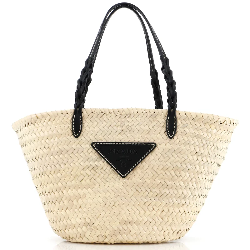 Basket Tote Raffia with Leather Medium