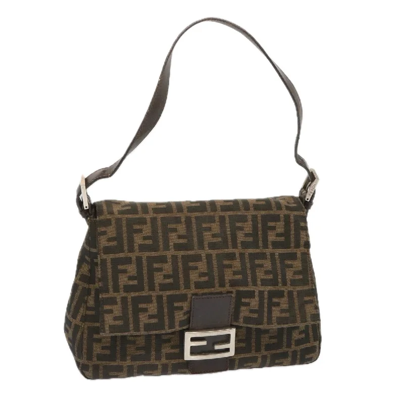 FENDI Zucca Canvas Mamma Baguette Shoulder Bag Black Brown  67991