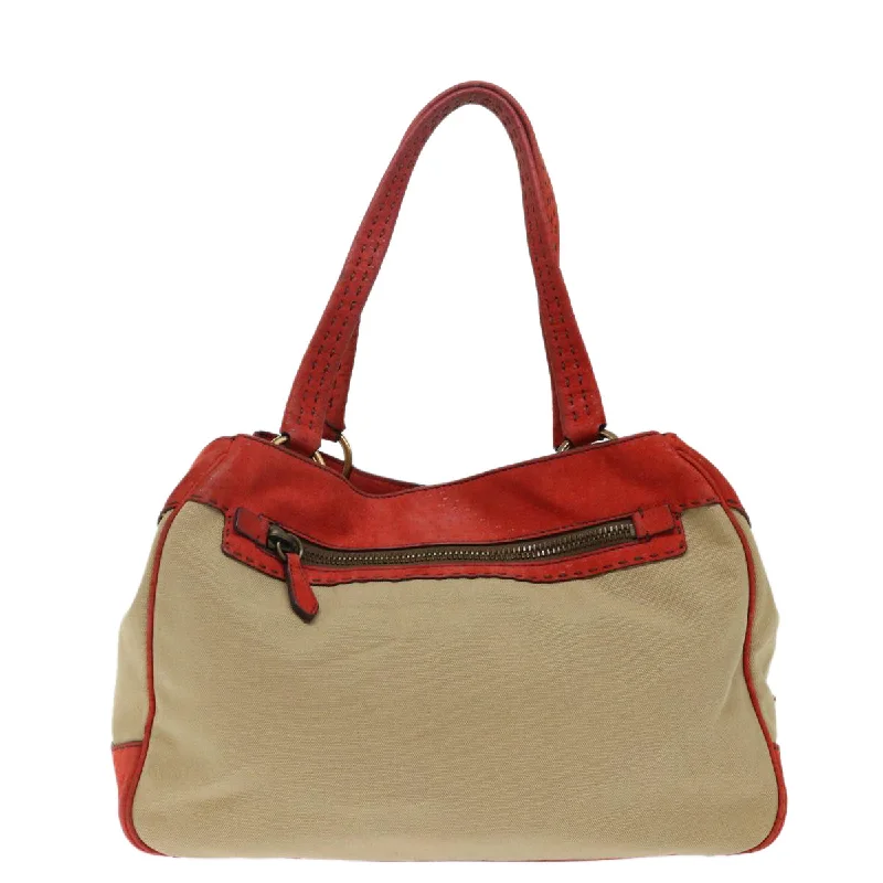 PRADA Hand Bag Canvas Beige Red  bs13613