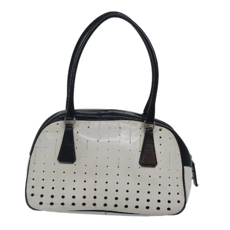 PRADA Hand Bag Leather White Black Silver  bs16847