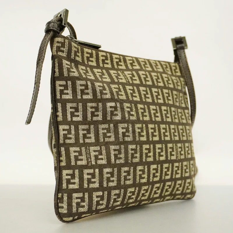 FENDI Zucchino Shoulder Bag Women's Nylon Canvas Brown