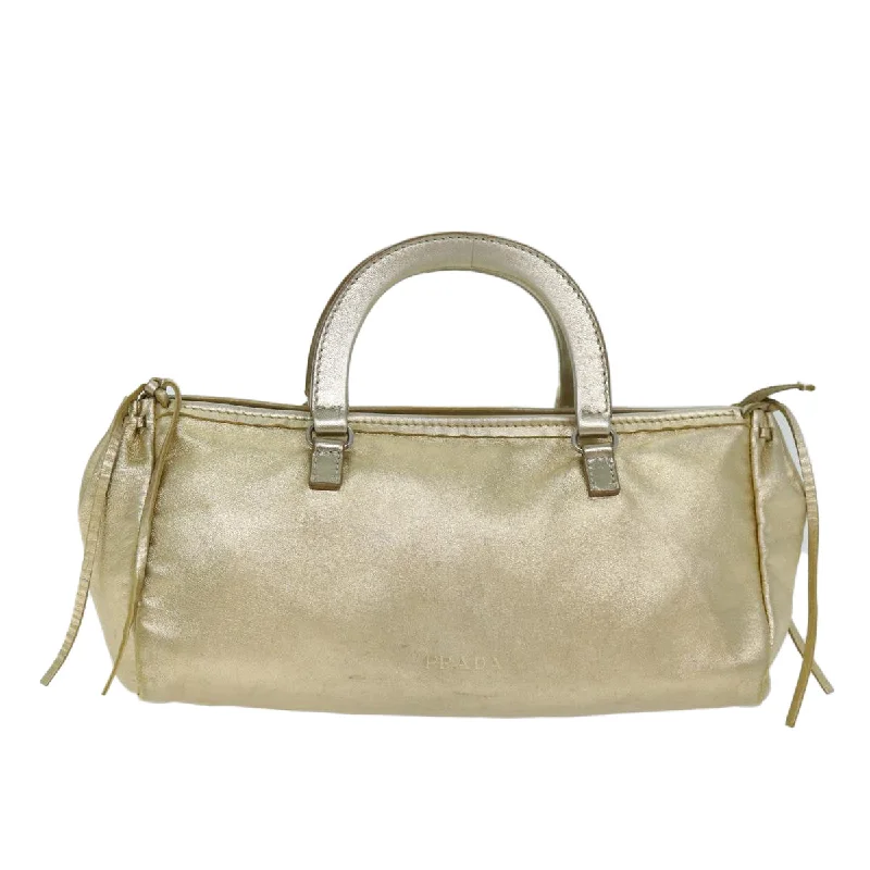 PRADA Hand Bag Leather Gold  78813