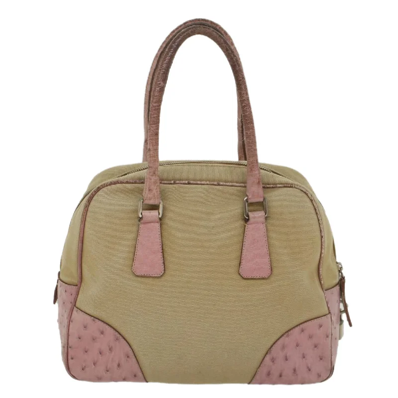 PRADA Hand Bag Canvas Leather Beige Pink  56274