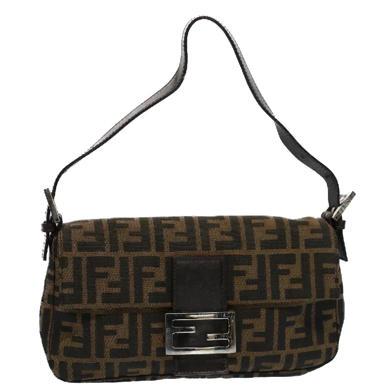 FENDI Zucca Canvas Mamma Baguette Shoulder Bag Black Brown  am5065