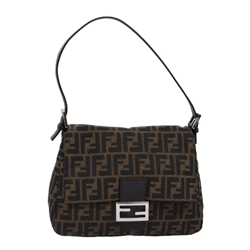 FENDI Zucca Canvas Mamma Baguette Shoulder Bag Black Brown  yk12916