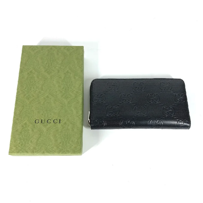 GUCCI Long Wallet Purse 625563 leather black GG embossed long wallet Travel case mens Secondhand