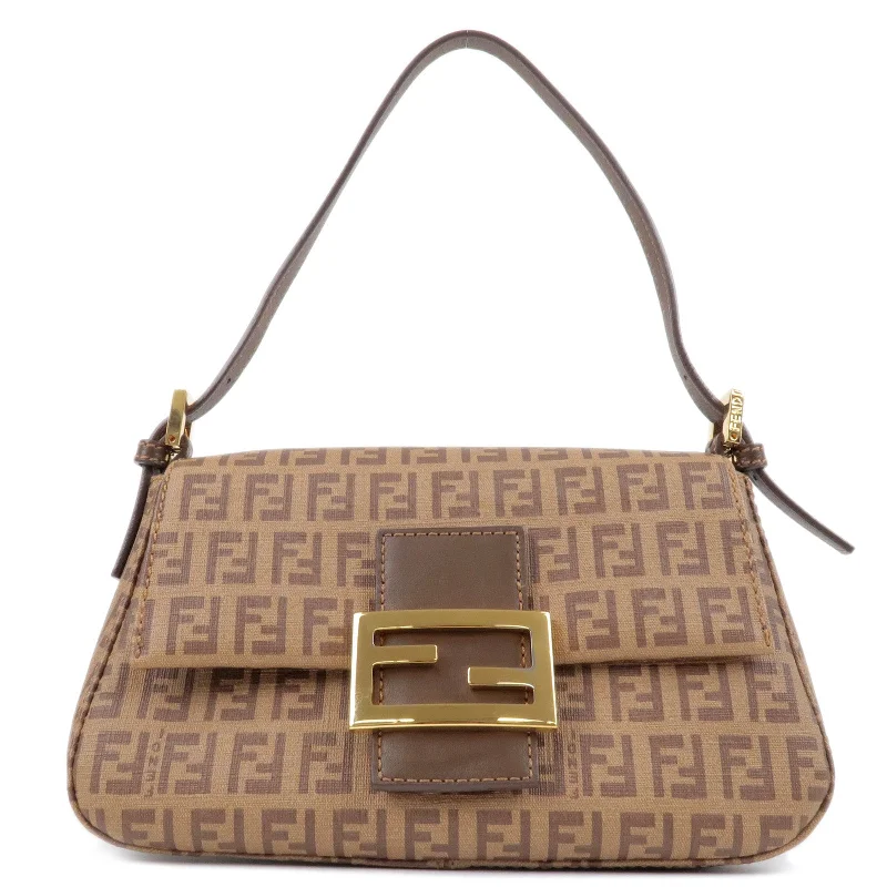 FENDI Zucchino PVC Leather Mamma Baguette Hand Bag Purse Beige Brown