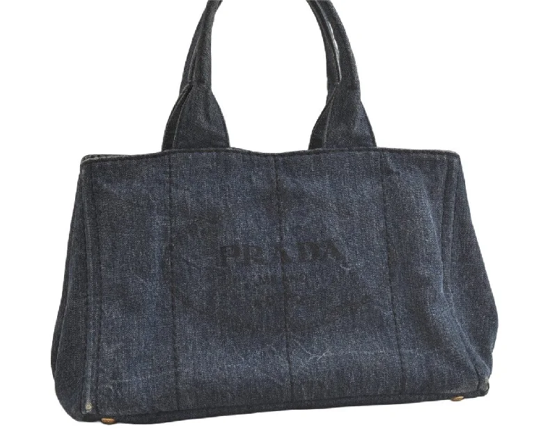 Authentic PRADA Vintage Canapa M Denim Tote Hand Bag Blue 4972K