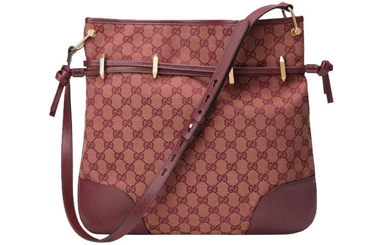 (WMNS) GUCCI Horsebit 1955 Retro Gold buckle Logo Canvas Drawstring Shoulder Messenger Bag Deep Red Classic 602089-9Y9NG-9865