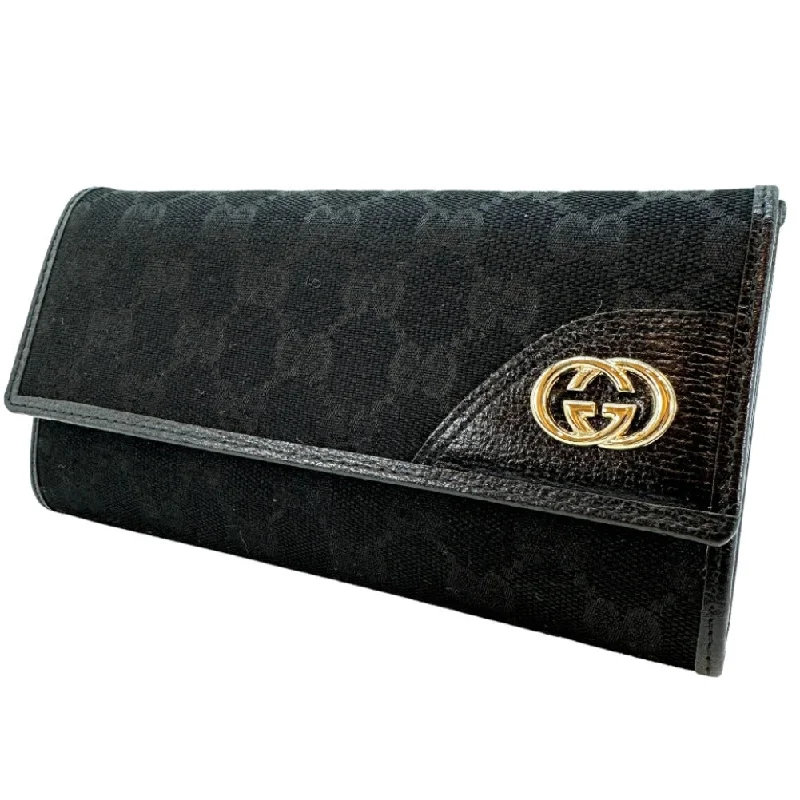 GUCCI Long Wallet Purse GG canvas black Women(Unisex) Used