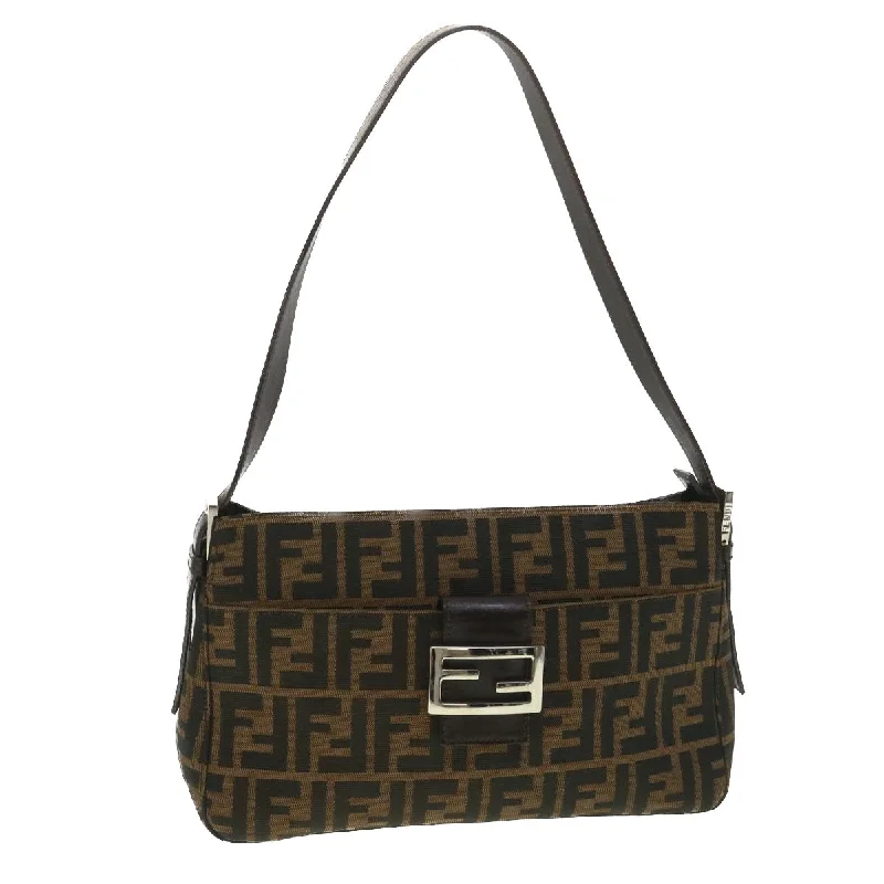 FENDI Zucca Canvas Mamma Baguette Shoulder Bag Black Brown 222826566  38013