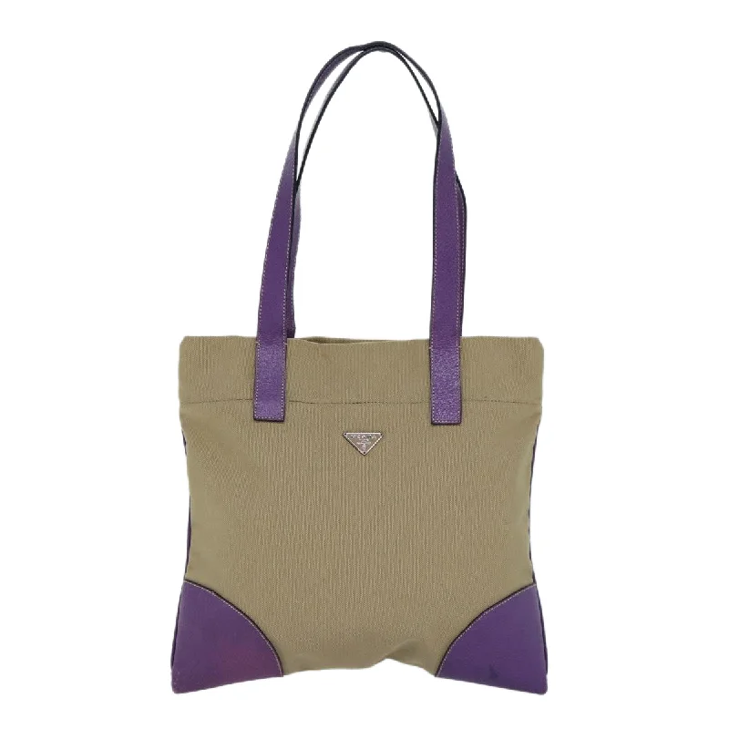 PRADA Hand Bag Canvas Beige Purple Silver  86440