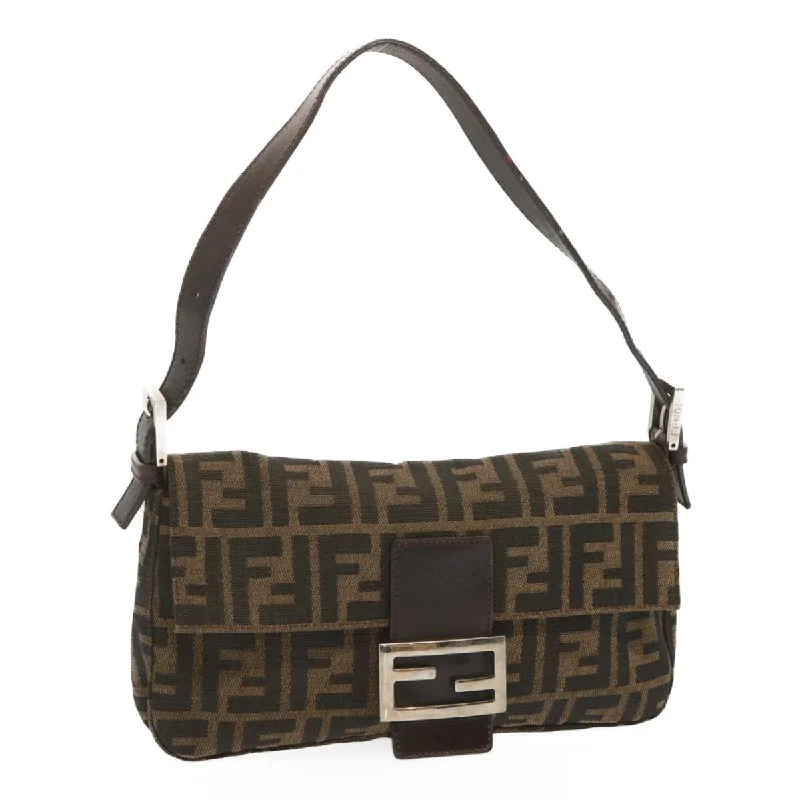 FENDI Zucca Canvas Mamma Baguette Shoulder Bag Black Brown  68148