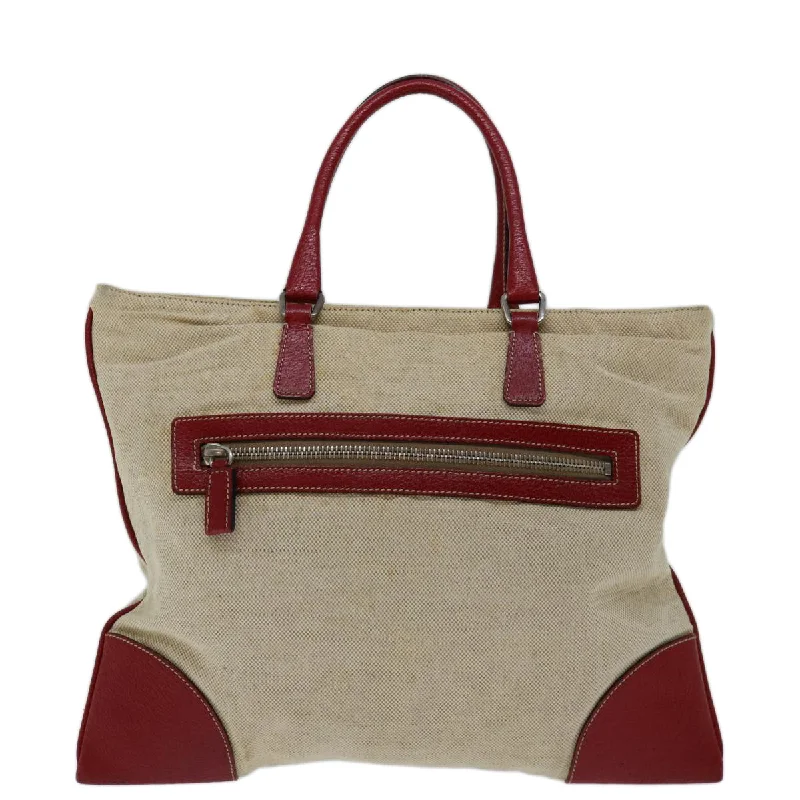 PRADA Hand Bag Canvas Beige Red  ar11582B