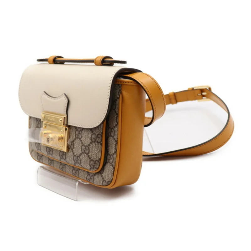 GUCCI Shoulder Bag 658487 Leather GG Supreme Canvas Ivory Dark Leaves Beige Ebony Gold Hardware Padlock 2WAY Handbag