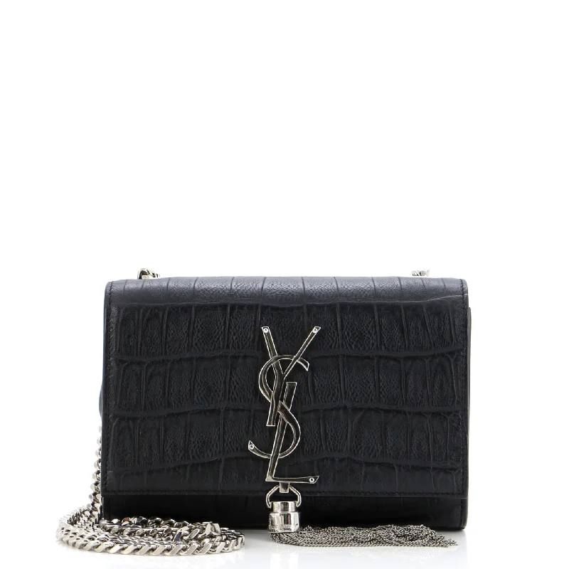 Classic Monogram Tassel Crossbody Bag Crocodile Embossed Leather Small