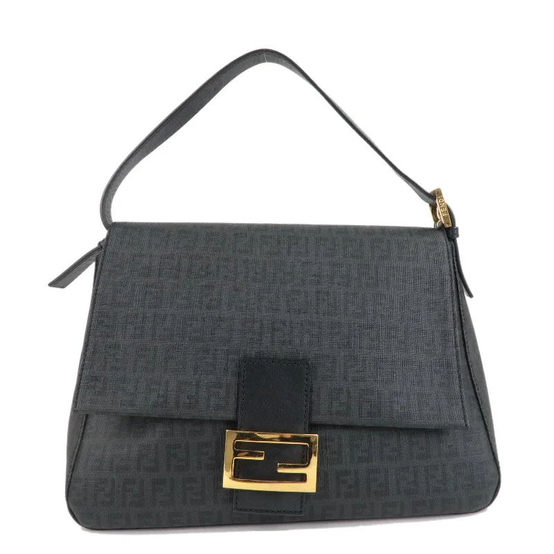 FENDI Zucchino Mamma Baguette PVC Leather Bag Black 8BR001