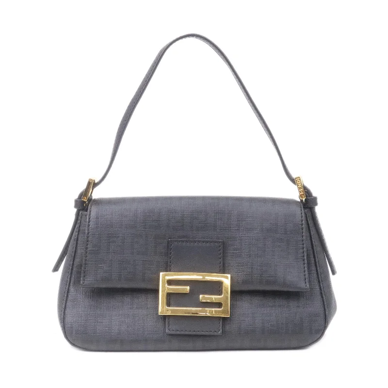 FENDI Zucchino Mamma Baguette PVC Leather Hand Bag Black 8BR180