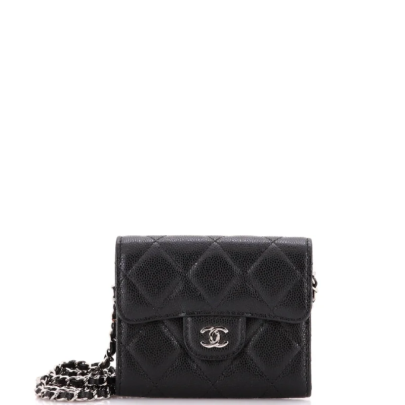 Classic Flap Card Holder on Chain Quilted Caviar Mini