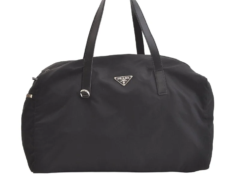 Authentic PRADA Vintage Nylon Tessuto Leather Hand Boston Bag Black Junk 3606K