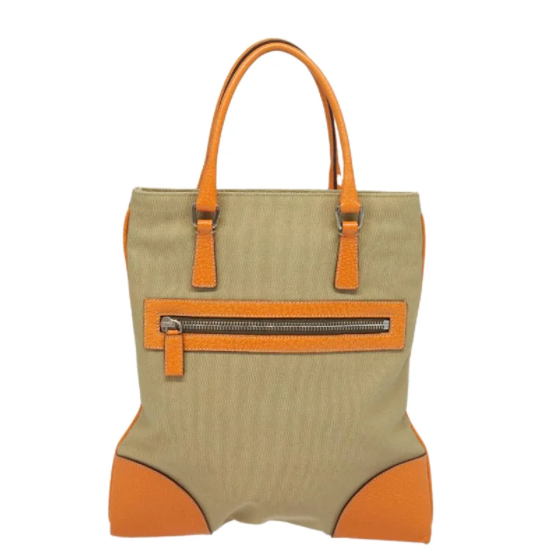 PRADA Hand Bag Canvas Orange Beige  81185