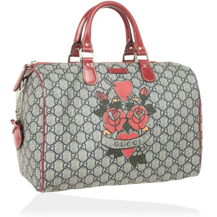 Gucci GG Plus Tattoo Hearts And Roses Large 'Joy' Boston Satchel