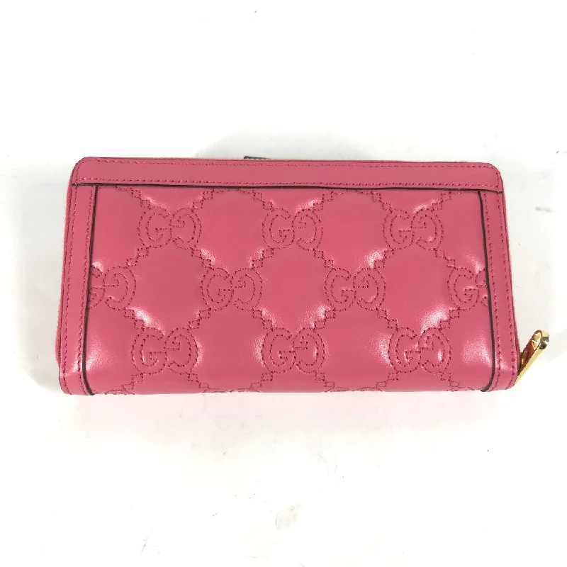 GUCCI Long Wallet Purse 723784 leather pink GG Marmont GG Matelasse Zip Around Wallet Women Used