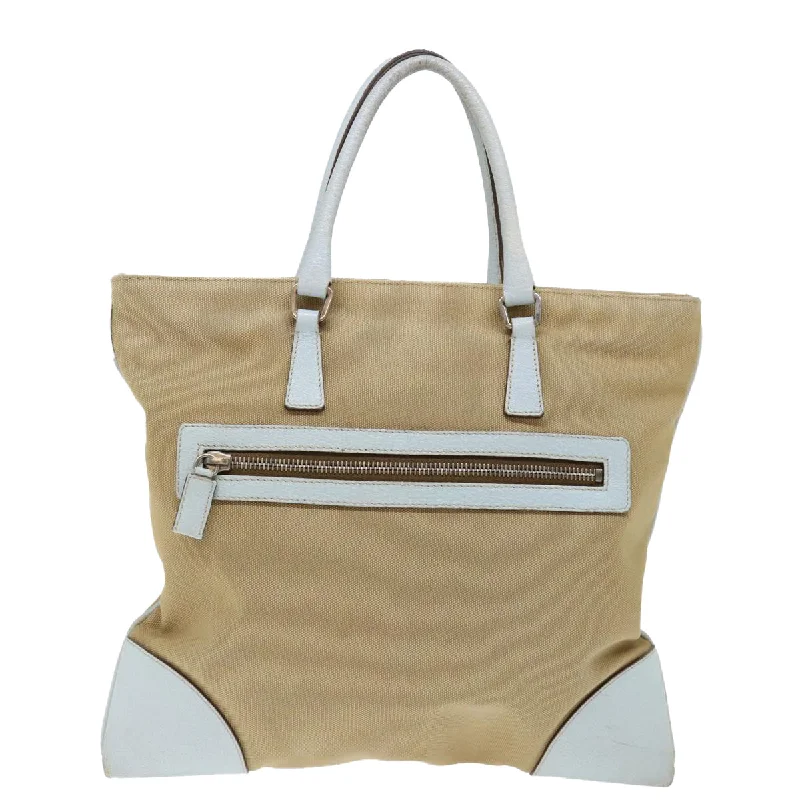 PRADA Hand Bag Canvas Beige Light Blue  71297