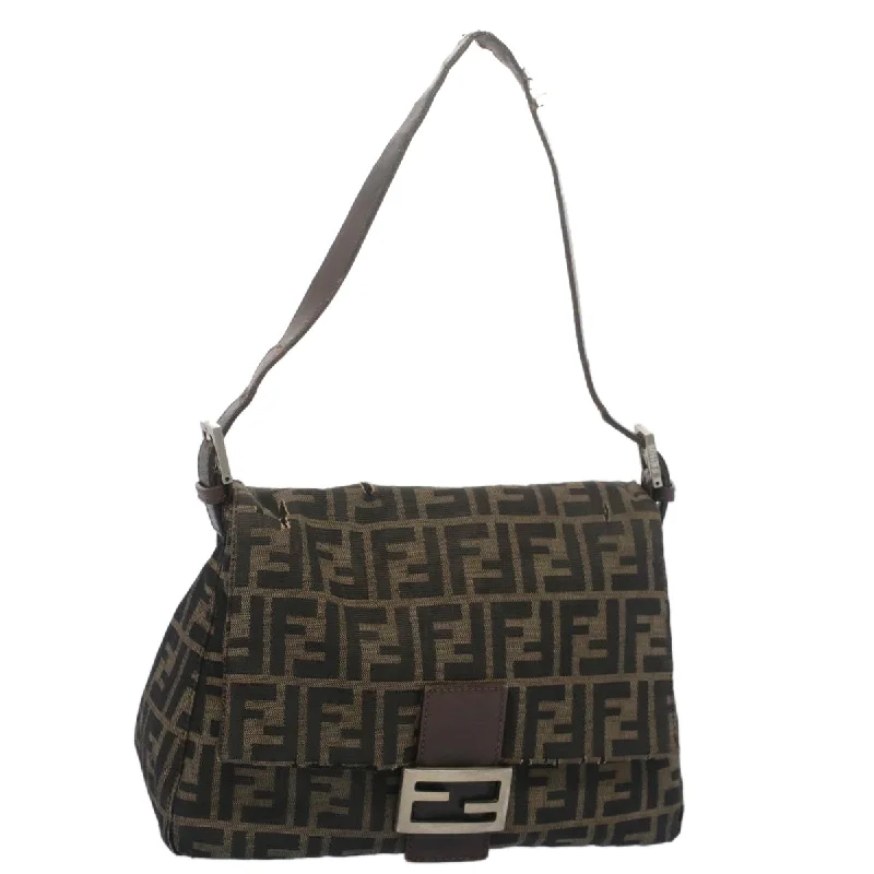 FENDI Zucca Canvas Mamma Baguette Shoulder Bag Black Brown  bs7918