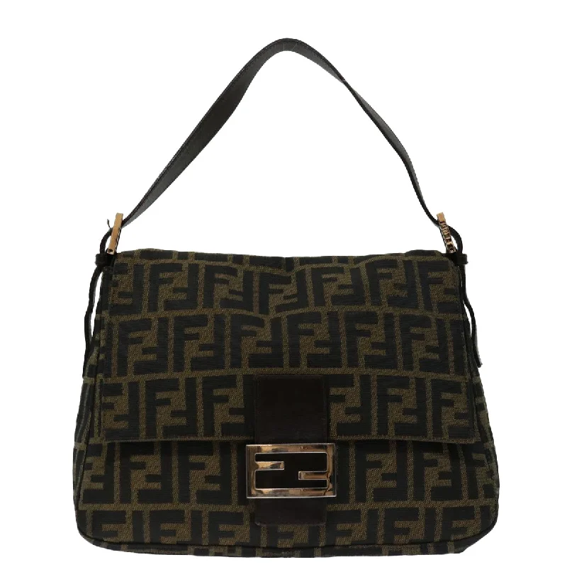 FENDI Zucca Canvas Mamma Baguette Shoulder Bag Black Brown  68582